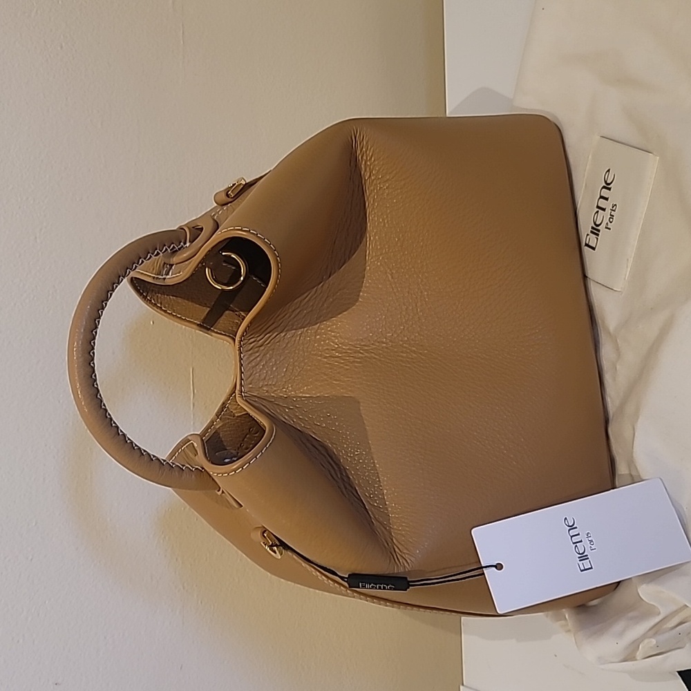 NWT Elleme Raisin Bag Pebbled Leather Tan/White Stitches